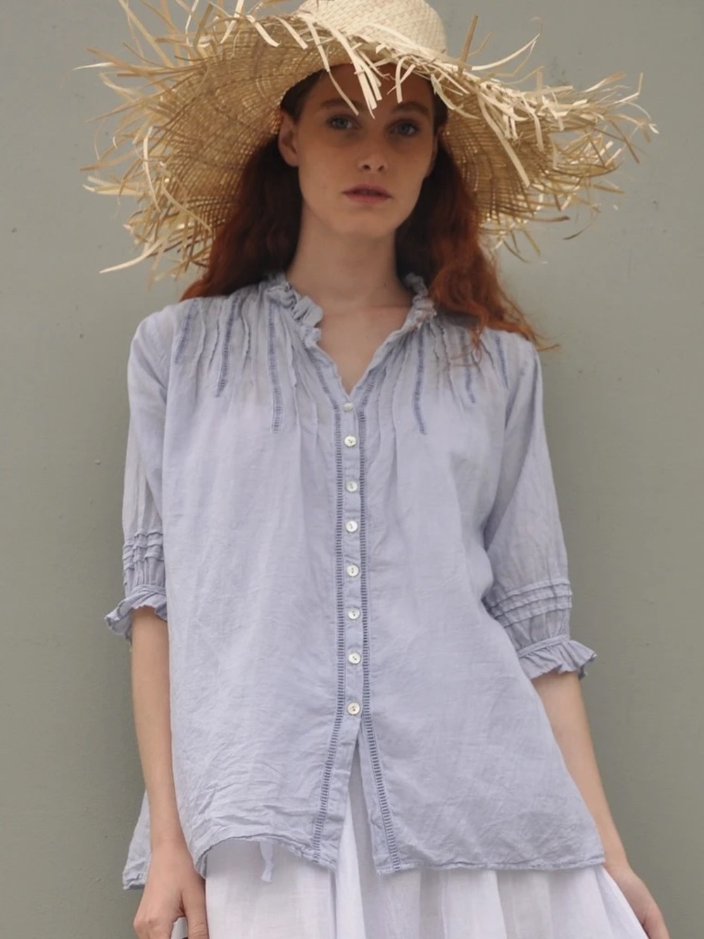 JP and Mattie Lavender Linen Button-Front Top